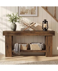 Tribesigns 2 Tier Console Table, 63 Inches Sofa Table Behind Couch, Industrial Console Sofa Table with Storage Shelf, Long Hallway Foyer Table