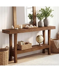 Tribesigns 63" Farmhouse Solid Wood Console Table, Narrow Entryway Table with 2-Tier Storage Shelf