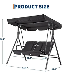 gaomon 3-Seat Outdoor Porch Swing Chair with Adjustable Canopy and Thickened Cushions