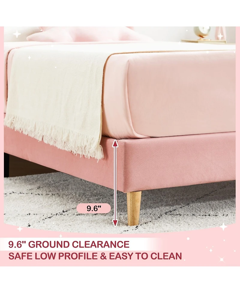 Homfan Modern Princess Style Twin Platform Bed Frame for Girls, Upholstered Soft Headboard, Sturdy Wooden Slats, No Box Spring Needed, Easy Assembly