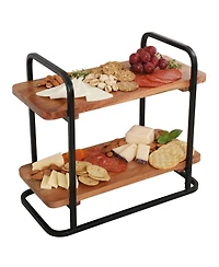 Gibson Home Gracious Dining 2-Tier Wooden Serving Tray with Metal Frame - Acacia Wood