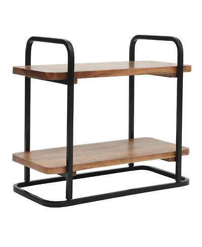 Gibson Home Gracious Dining 2-Tier Wooden Serving Tray with Metal Frame - Acacia Wood