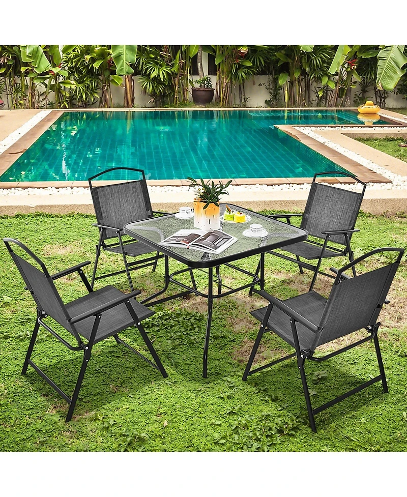 Gymax 34 Inch Dining Table Square Tempered Glass Table w/ 1.5'' Umbrella Hole Outdoor
