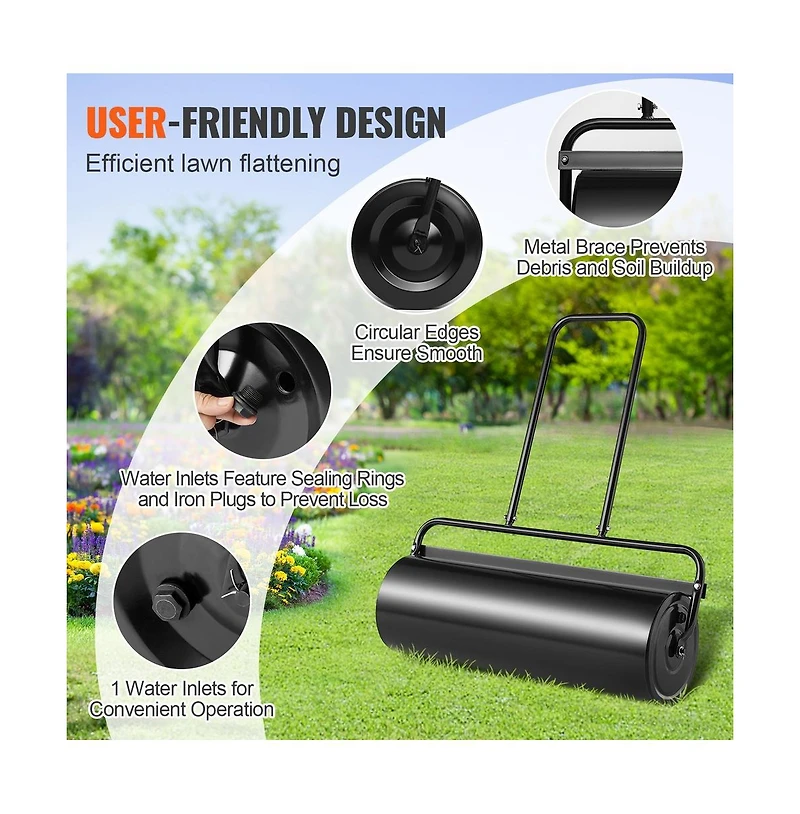 Sugift 17 Gallon Sand Water Filled Yard Roller Steel Push Pull Lawn Roller