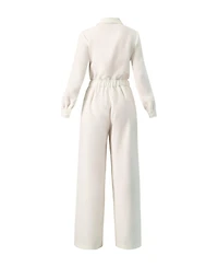 Ivonne Women's Linene Long Sleeve Collared Jumpsuit