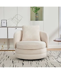 Rainsken 360degree(s) Swivel Round Barrel Chair - Chenille Upholstered Accent with Pillow, Armchair for Living Room, Reading Room