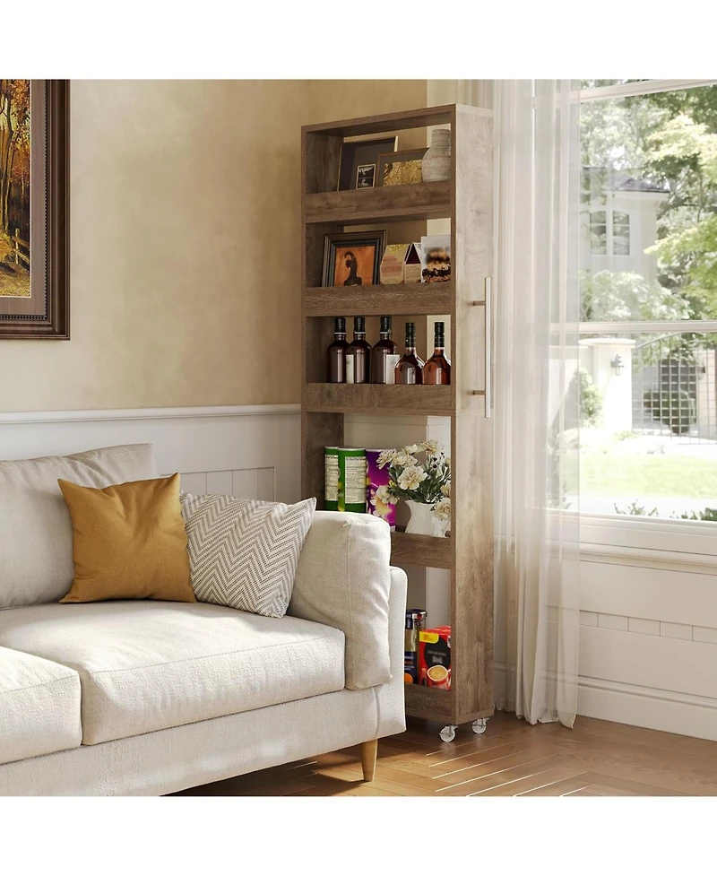 Tribesigns 5-Tier Tall Narrow Storage Cart on Wheels, 63 '' Mobile Shelf Organizer, Rolling Utility for Kitchen, Dining Room, Small Spaces