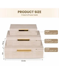 Yigii Shagreen Decorative Boxes Set Of 3 Faux Leather Metal Handles Stackable Home Organizer