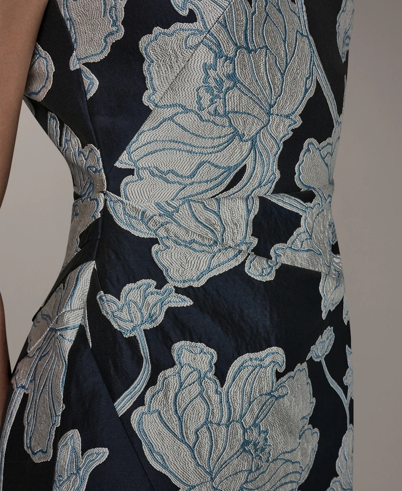 Donna Karan New York Women's Halter Jacquard Sheath Floral Sleeveless Midi Dress