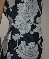 Donna Karan New York Women's Halter Jacquard Sheath Floral Sleeveless Midi Dress