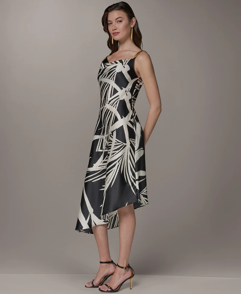 Donna Karan New York Women's Cowl Neck High-Low Sleeveless Printed A-Line Dress