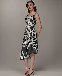 Donna Karan New York Women's Cowl Neck High-Low Sleeveless Printed A-Line Dress