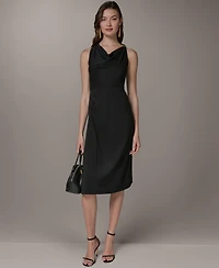 Donna Karan New York Women's Halter Cowl Neck Sheath Sleeveless Midi Dress