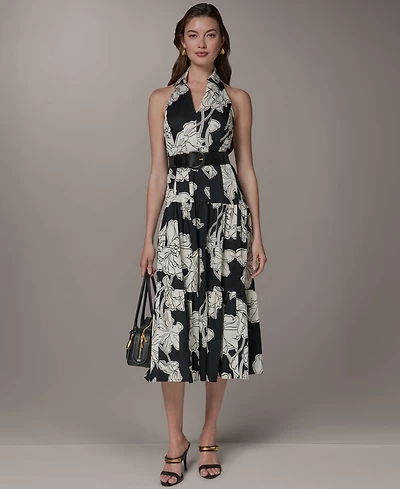 Donna Karan New York Women's Collared Halter A-Line Sleeveless Dress