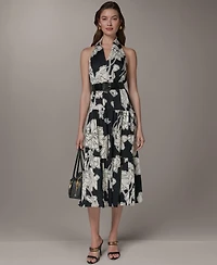 Donna Karan New York Women's Collared Halter A-Line Sleeveless Dress
