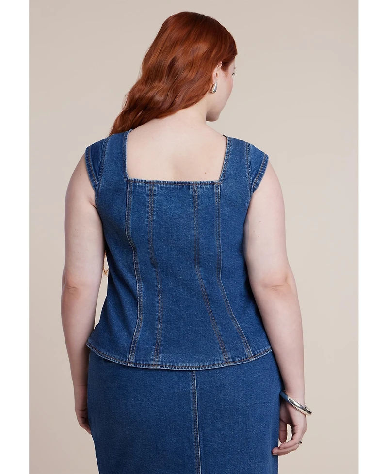 Eloquii Women's Fitted Square Neck Denim Top