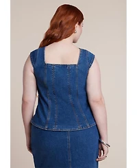 Eloquii Women's Fitted Square Neck Denim Top