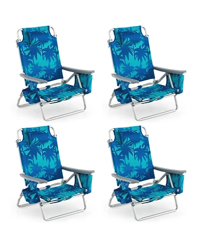 Gymax 4 Pcs Beach Chair 5-Position Outdoor Reclining Chairs w/ Head Pillow and Storage Bag