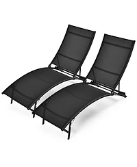 Gymax 2PCS Outdoor Patio Foldable Chaise Lounge Set w/ 5-Position Adjustable Backrest