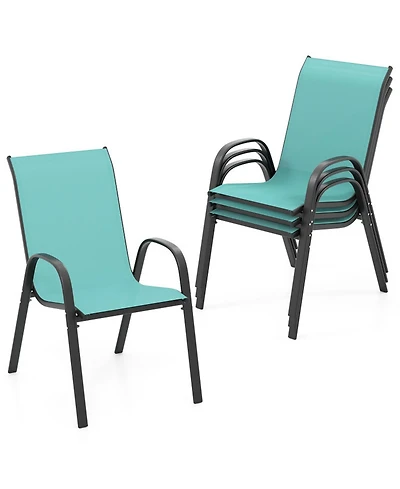 Sugift Set of 4 Stackable Outdoor Patio Dining Chairs with Mesh Fabric