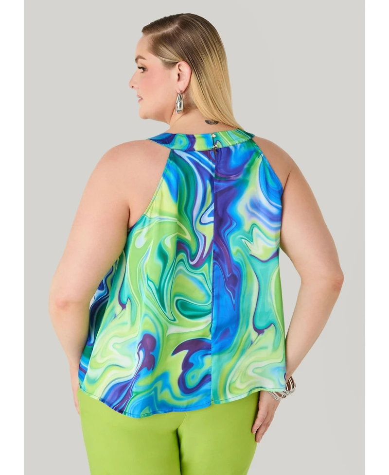 Ashley Stewart Plus Tie Dyed Satin Top