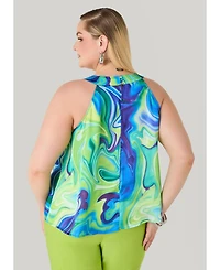 Ashley Stewart Plus Tie Dyed Satin Top