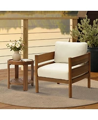 LuxenHome Outdoor Armchair, Acacia Wood Frame with 5.9" Thick Cushions