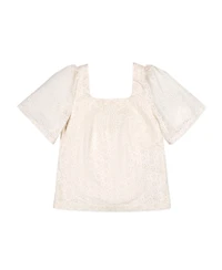 Hope & Henry Women's and Organic Flounce Sleeve Eyelet Top