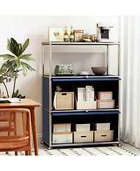 3 Tier Modular Metal Sideboard Storage Cabinet, Modern Grid-Style, for Dining Room, Living Room or Office