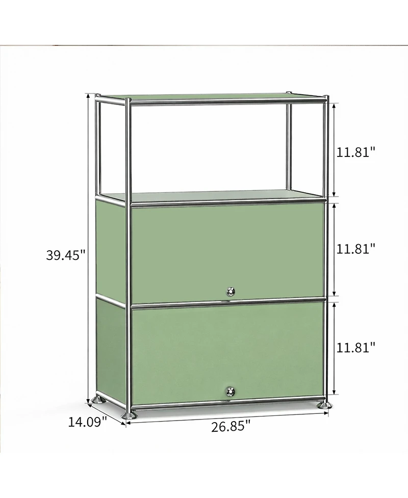 3 Tier Modular Metal Sideboard Storage Cabinet, Modern Grid-Style, for Dining Room, Living Room or Office, Green