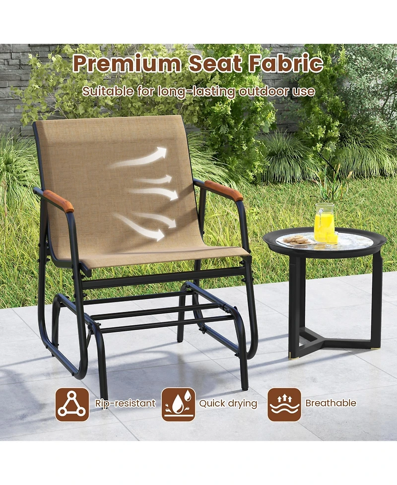 Sugift Patio Glider Chair Set of 2 with Curved Teak Armrests and Breathable Fabric Seat