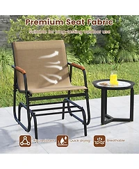 Sugift Patio Glider Chair Set of 2 with Curved Teak Armrests and Breathable Fabric Seat