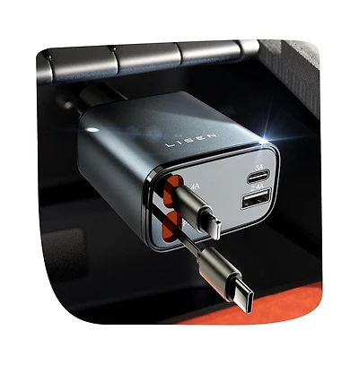 Lisen Retractable Car Charger 69W, 4-Port Fast Charging Car Adapter with Usb-c and Usb-a, Multi Device Car Charger for iPhone, Samsung, Tablets