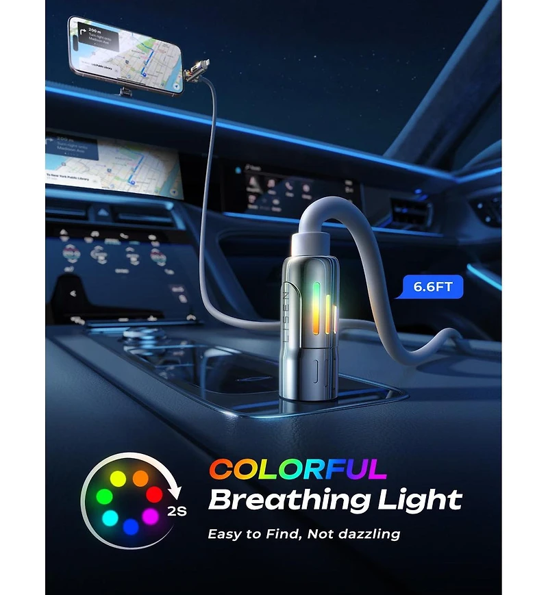 Lisen 2-in-1 Car Charger Bundle, 69W Retractable Car Charger with 240W 4-in-1 Charging Cable, Fast Charging Kit for iPhone Android Laptop