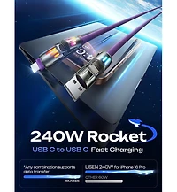 Lisen 2-Pack 240W 4-in-1 Charging Cable, Usb-c and Lightning Multi Charger Cable for All Devices, Fast Charging Cord for Travel, Home and Car