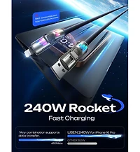 Lisen 2-Pack 240W 4-in-1 Charging Cable, Usb-c and Lightning Multi Charger Cable for All Devices, Fast Charging Cord for Travel, Home and Car