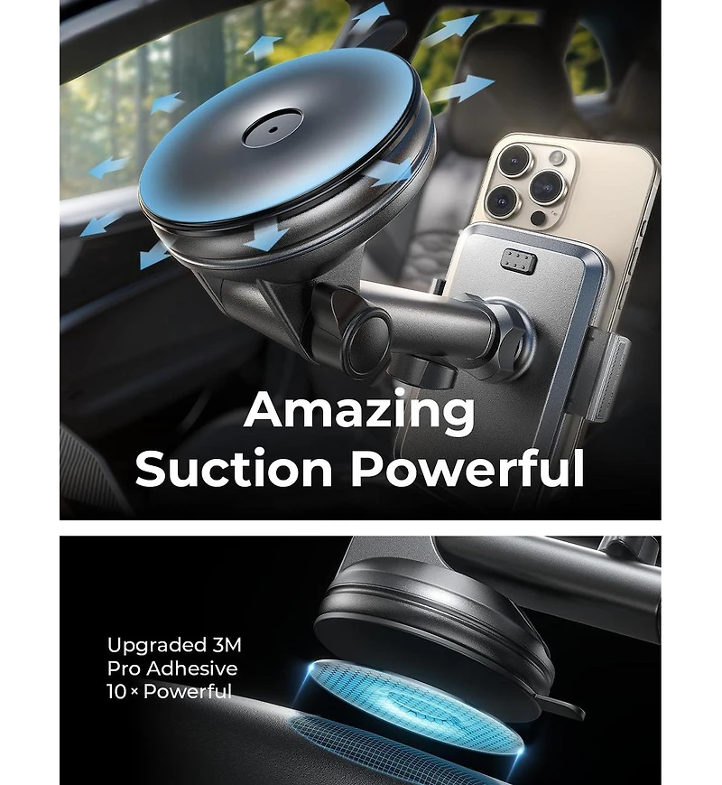 Lisen 3-in-1 Car Phone Mount, Dashboard Windshield Air Vent Holder with Adjustable Arm, 360degree(s) Rotation, Universal Fit for iPhone and Android