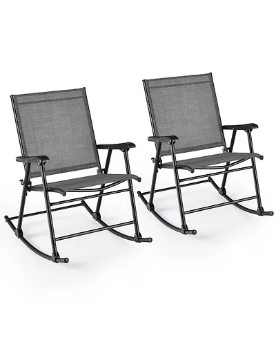 Gouun Folding Outdoor Rocking Chair Set of 2 with Breathable Fabric