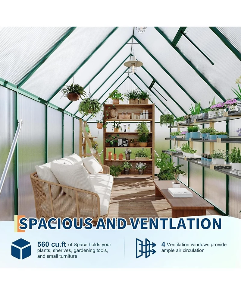gaomon 6'X11' Aluminum-Framed Polycarbonate Greenhouse, Heavy Duty Greenhouse with Quick Setup Structure and Roof Vent