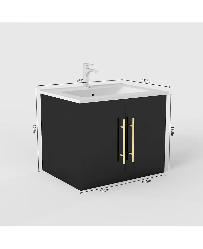 Sillysis Wall Mounted Bathroom Vanity with Sink, Double Doors, Soft Close Hinges