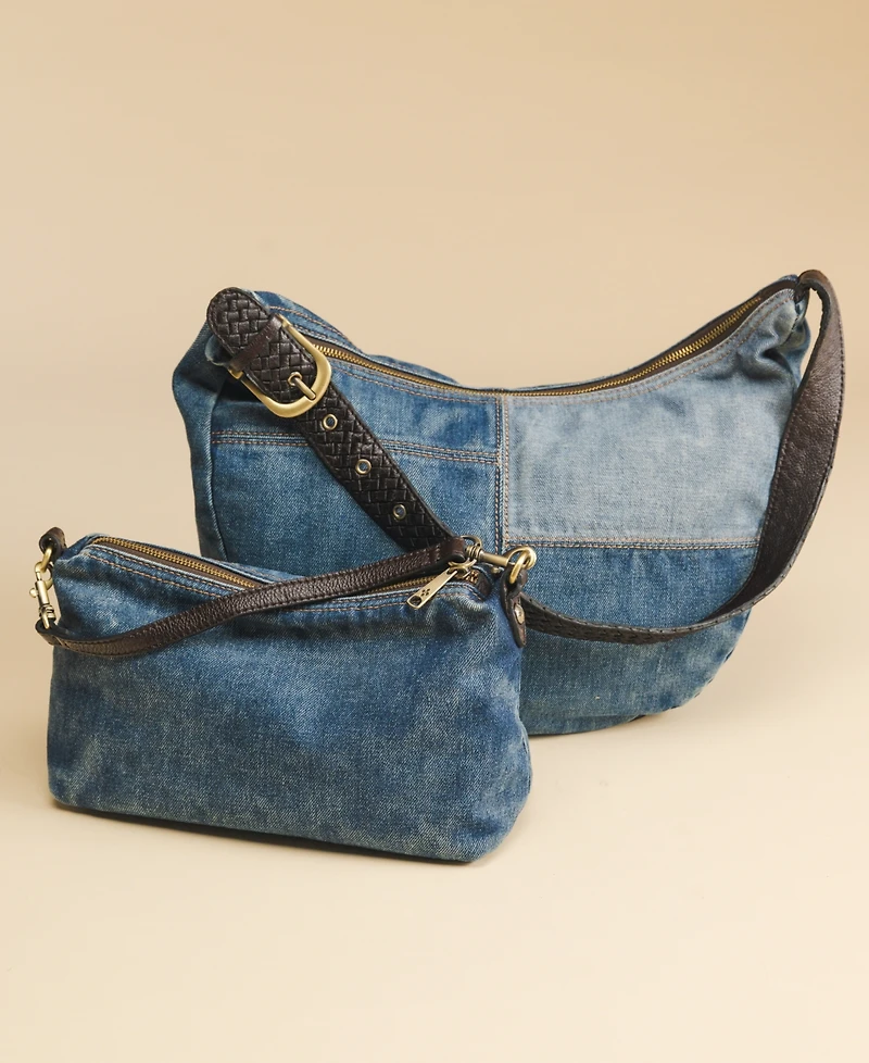 Patricia Nash Kolena Stonewashed Denim Hobo Crossbody Handbag