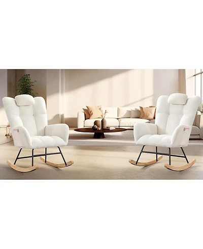 gaomon Upholstered Rocking Chair with Padded Seat and High Backrest