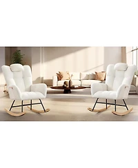 gaomon Upholstered Rocking Chair with Padded Seat and High Backrest