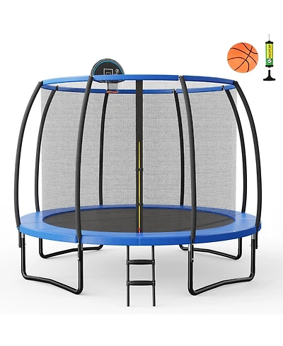 Slickblue Recreational Trampoline with Basketball Hoop Enclosure Net Ladder