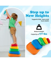 Slickblue 5 Piece Kids Stepping Stone Set, Non-Slip River Stones for Balance and Play-Multicolor