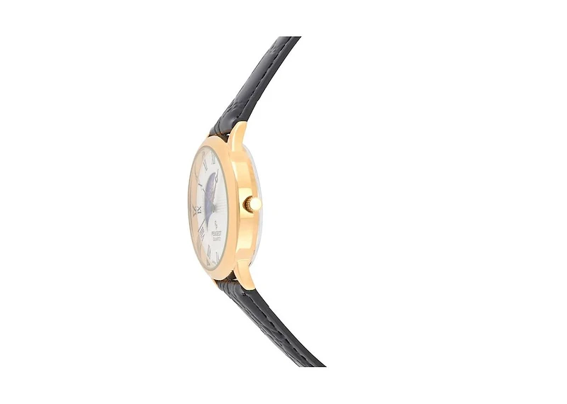 Peugeot Men's 38mm Dial Sun-Moon Leather Strap watch