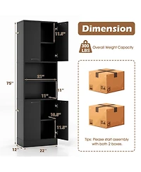 Gouun in Tall Kitchen Pantry Cabinet with Double Doors, Adjustable Shelves and 300 lbs Capacity