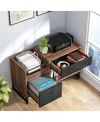 Rainsken Lateral Filing Cabinet, Wood Printer Stand with 2 Drawers and Open Storage Shelves for Home Office Organization