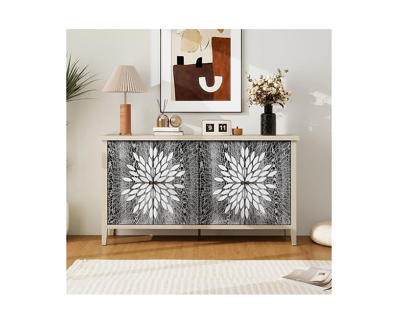 sumyeg 4-Door Carved Storage Cabinet with Adjustable shelf