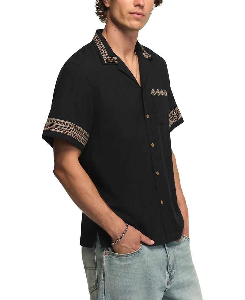 Lucky Brand Men's Embroidered Detail Camp Collar Shirt